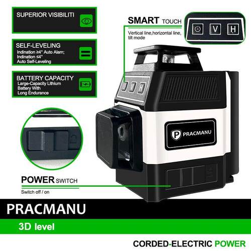 Pracmanu Mn Laser Level 12 Lnes 3D level Self-Levelng 360