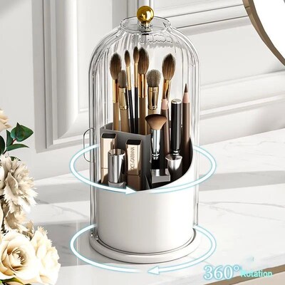 360 Rotating Makeup Brush Holder With Lid Luxury Cosmetic