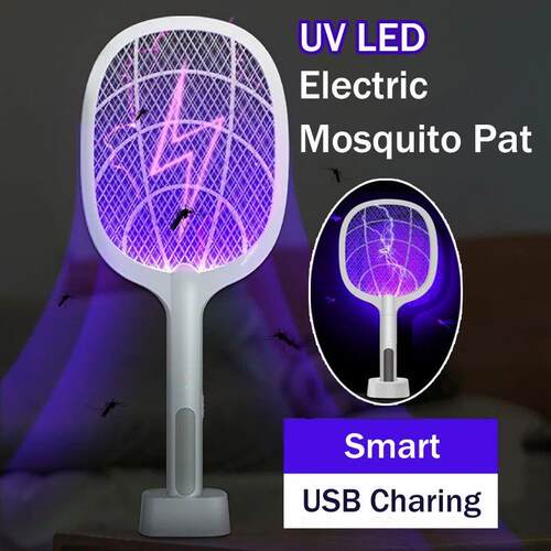 2 in 1 Electric Fly Swatter UV Led Mosquito Killler with Bas