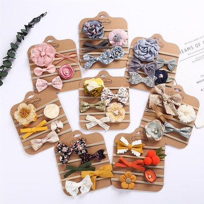 5Pcs/Set Baby Girl Headbands Newborn Bows Elastic Hair Bands