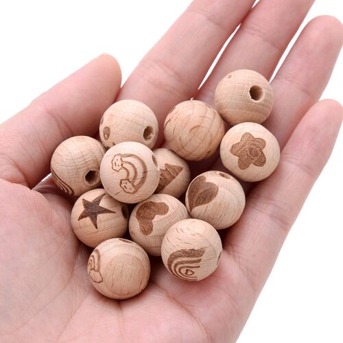 50Pcs Beech Wooden Beads 16mm Two-sided Printed Rainbow Anim