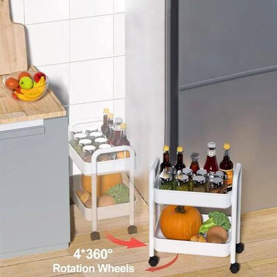 2 Tier Trolley Organizer with Wheels  Storage Rack Cart Mobi