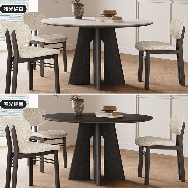 复古纯白岩板餐桌圆形设计师新款饭桌1.2米白蜡木黑色实木圆桌椅,住宅家具,岩板餐桌,淘宝优惠券,粉丝福利购,淘宝优惠卷