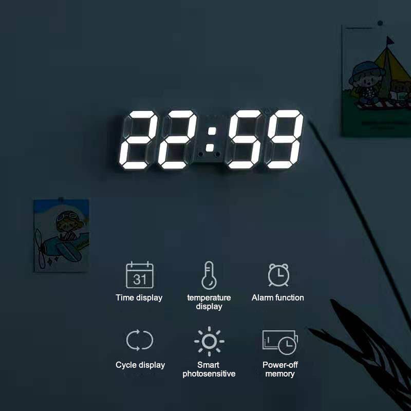 3D LED Digital Alarm Clock Three-dimensional Wall Clock Hang