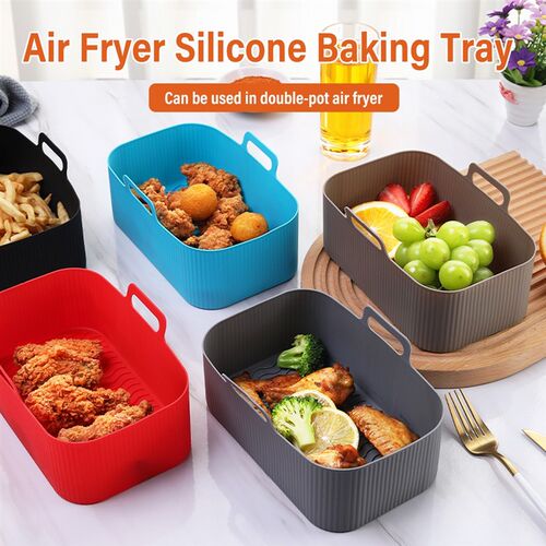 2pcs Air Fryer Silicone Tray Rectangle Oven Baking Tray Bask
