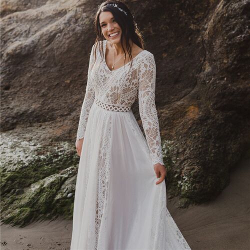 Hippie Boho Beach Elopement Backless Wedding Dress Chiffon S
