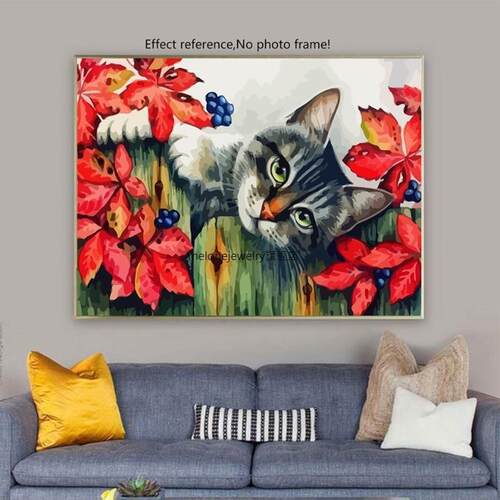 DIY Paint By Numbers On Canvas Kits Cat nframe Decor  Home C