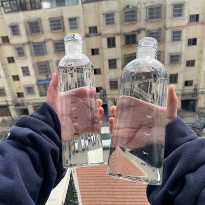 300-1000ml Glass Water Bottle Large Capacity with Time Marke