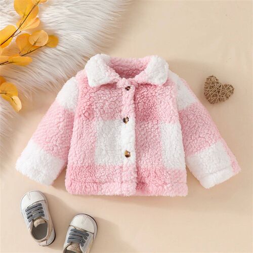 Toddler girl sweet lapel single breasted furry long sleeve c
