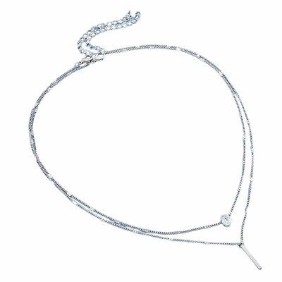 Small diamond long fringe pendant necklace two-piece set项链