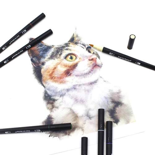 Watercolor Art Markers Brush Pen Dual Tip Fineliner Drawing