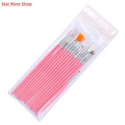 15Pcs Plastic Handle Nail Brush Set Design Gel Polish Painti
