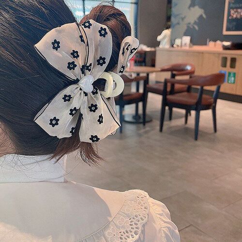 Printed Gauze Back Head Clip Durable Hair Ornament Bow Tie F