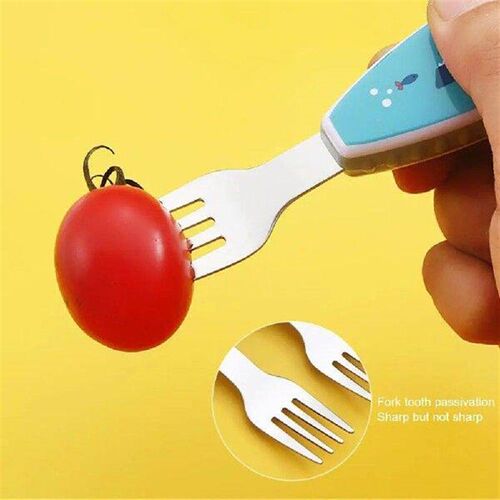 2Pc/set Children Short Handle Spoon Fork Toddler Feeding