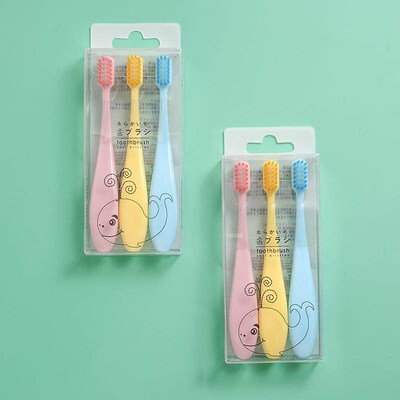 Macaron Cartoon Soft Bristle 3-Pack Childrens Toothbrush fo