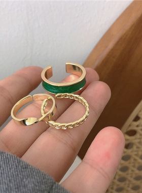 3pcs/set Bohemian White Enamel Round Metal Ring Sets Geometr