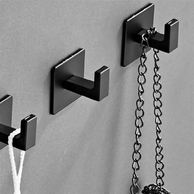 1/2Pcs Bathroom Adhesive Wall Black Robe Hooks Towel Hook Co