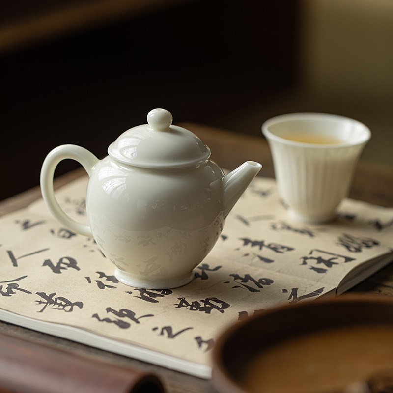 三点水复古杏白釉茶壶家用陶瓷带过滤泡茶壶功夫茶具小品壶单壶