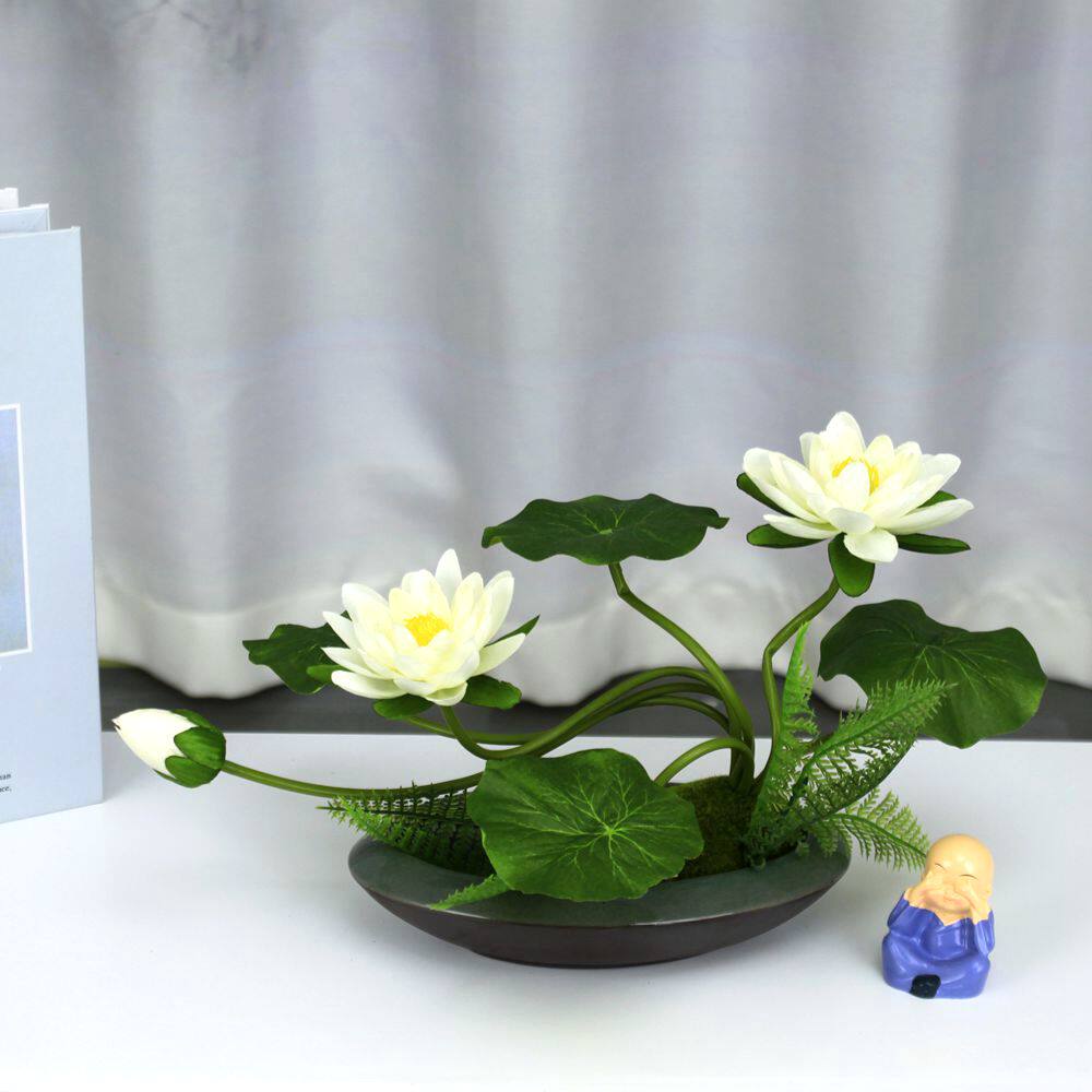 荷花仿真花套装客厅电视柜装饰花桌面摆件假花梅花书柜摆放花中式