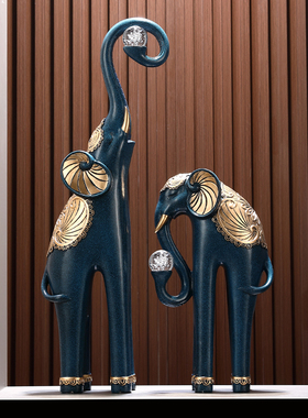 入户玄关大象摆件一对大号细长竖高客厅电视柜屏风装饰品招财家居