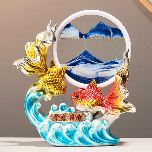 年年有余流沙画摆件办公室客厅酒柜电视柜玄关装饰品乔迁新居礼品