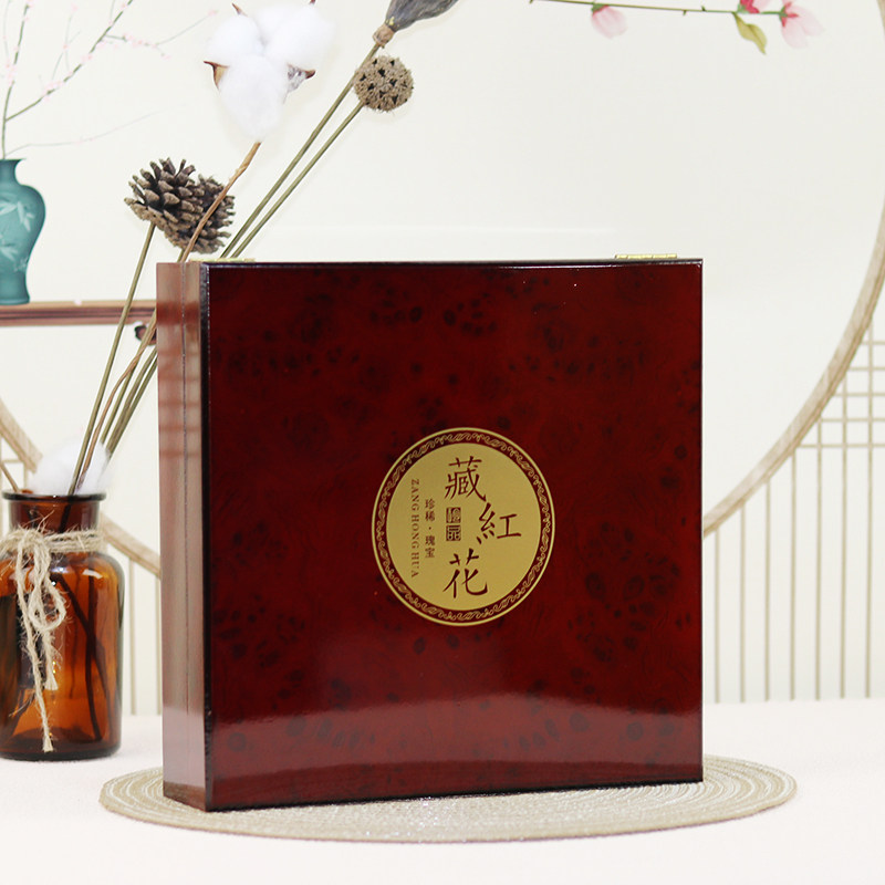 藏红花四合一包装盒空盒精致红花木盒礼品盒四瓶20克装盒子配礼袋