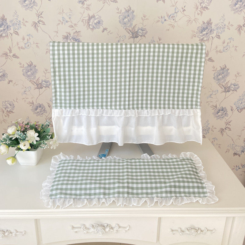 色织格子液晶电视电脑盖布防尘罩套一体机台式曲屏显示器装饰遮布