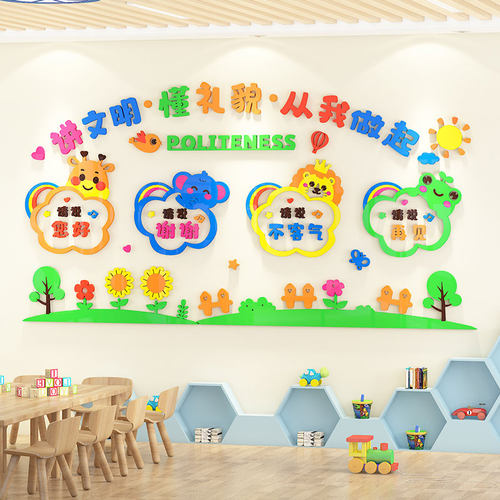 幼儿园文明礼仪用语墙贴纸画环创主题文化墙走廊教室布置墙面装饰