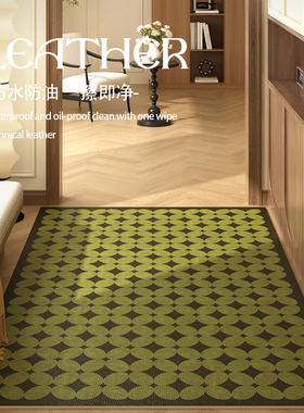 绿色老钱风地垫入户门垫中古风格子免洗可擦家用pvc防滑耐磨地毯