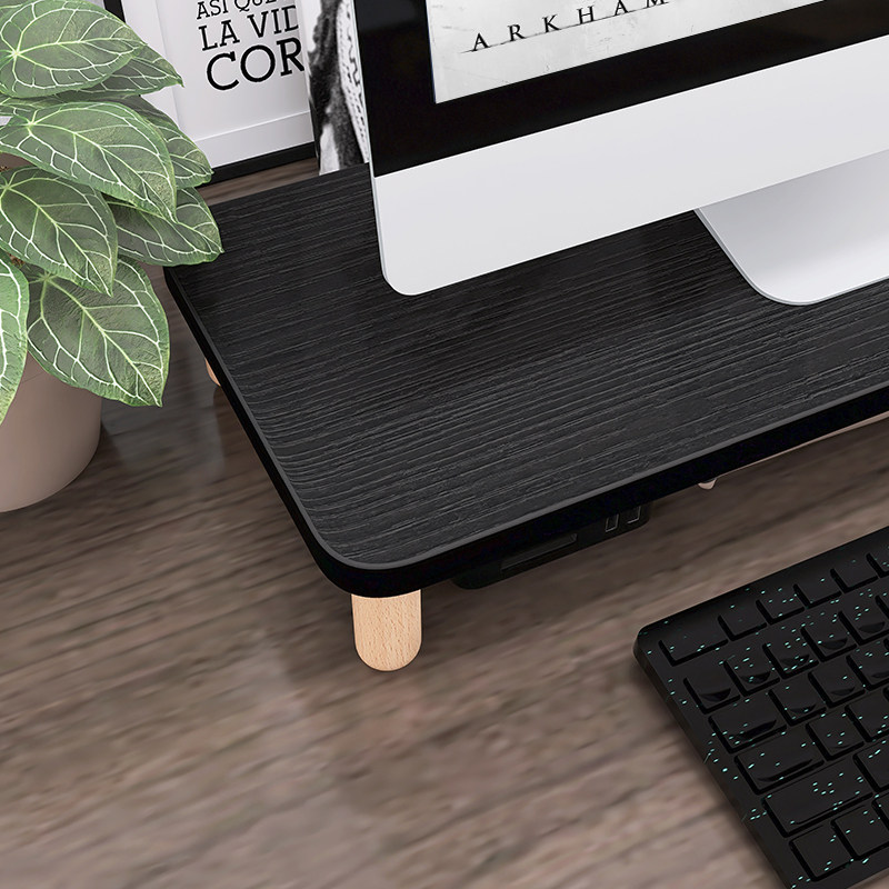 办公室显示器增高架黑色桌面电脑加宽垫高架子屏幕底座单层免打孔