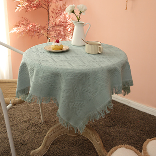 法式复古棉麻桌布圆桌布高级感布艺针织棉麻床头柜茶几盖布