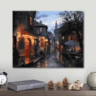 icision数字油画diy油彩画客厅风景填色手工绘填色装饰画夜色电车