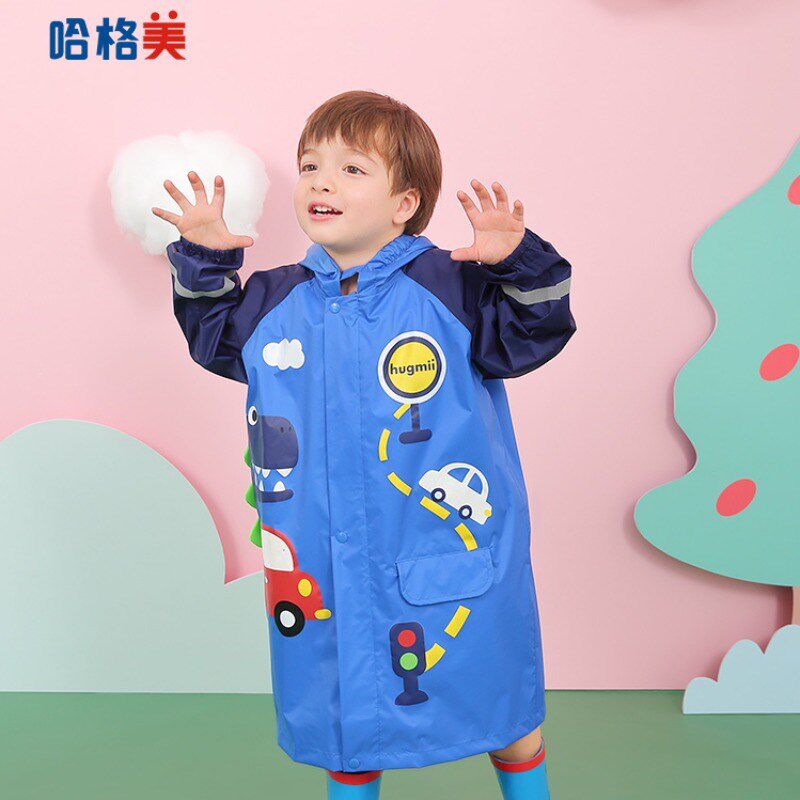 hugmii儿童雨衣男童小学生幼儿园宝宝雨披带书包位中大童变色雨衣