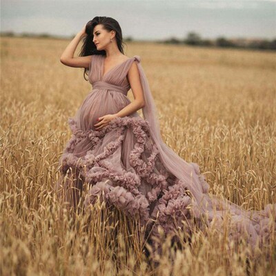 Dusty Pink Maternity Prom Dress Robes for Photo Shoot or bab