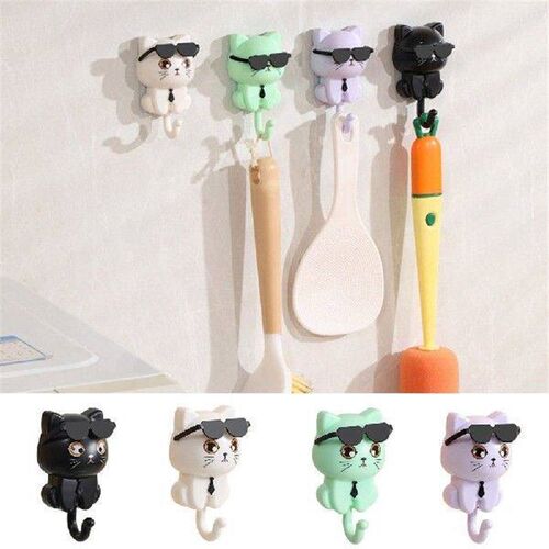 Creative Plastic Cartoon Cat Hooks Wall Hanging Waterproof