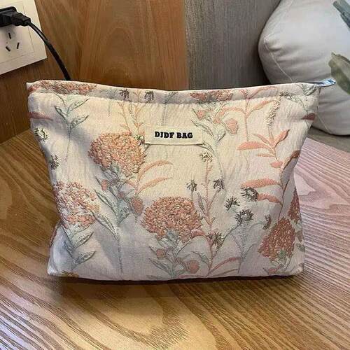 Fashion Retro Flower Makeup Bag Large Capacity Portable Make