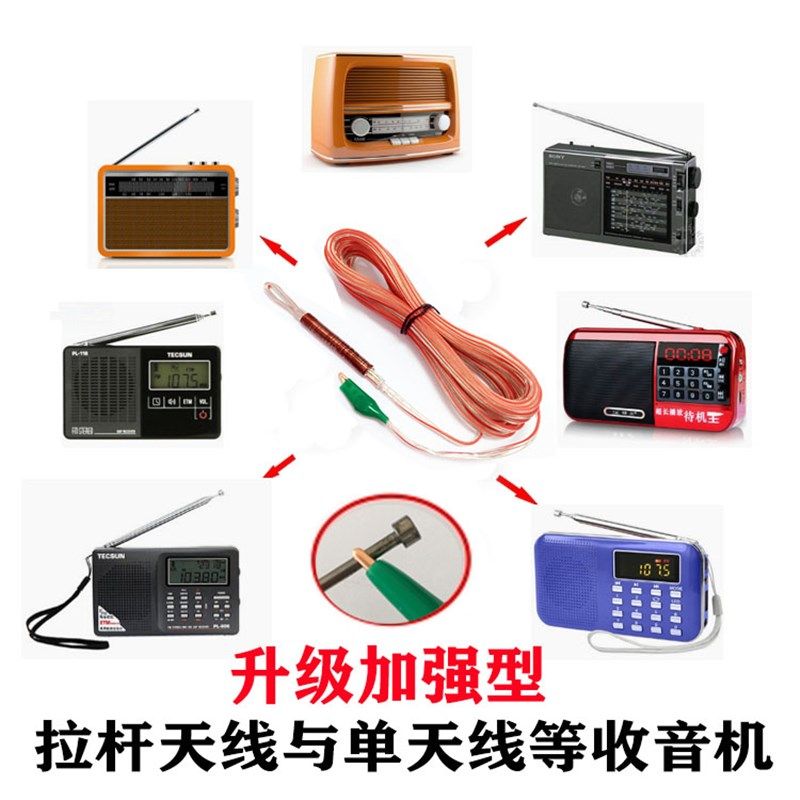 收音机天线家用增强延长线外接室内外置短波改装拉杆收音机fm天线