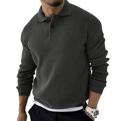 Autumn Winter Mens Sweater Knitted  Shirts Lapel Solid Colo