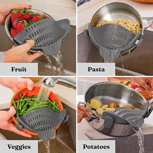 Silicone Kitchen Strainer Clip On Pots and Pans Drain Rack P