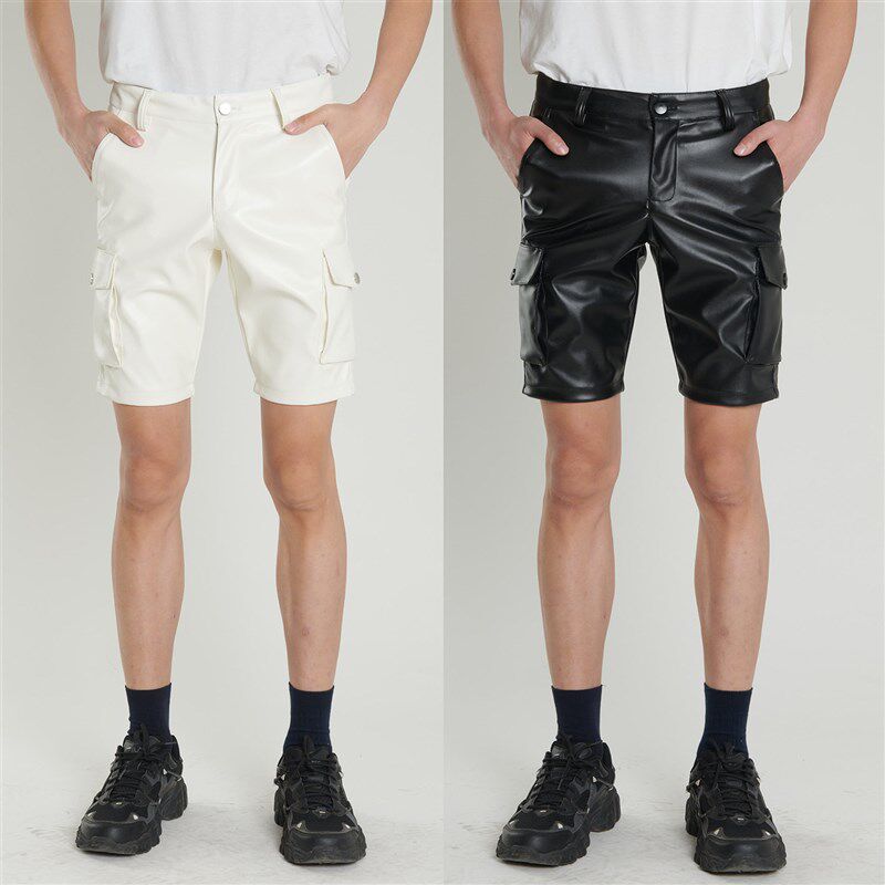 Thin Young And Middle-aged Leather Pants Mens Sretch White