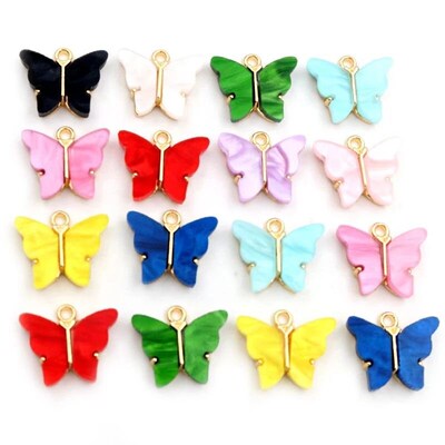 10pcs 14x16mm Acrylic Butterfly Charms Alloy Metal Charm Pen
