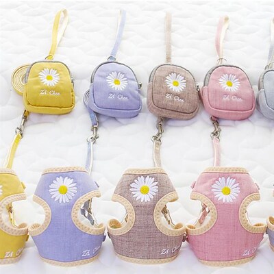 Dog Harness And Leash With Treat Bag Embroidery Breathable M