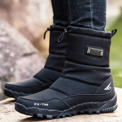 Winter Mens Hiking Boots Snow Boots Plus Velvet Warm Side Zi