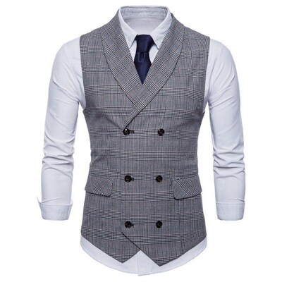 2025 Mens  Plaid Vest Casual Business Plus Size Double-brea