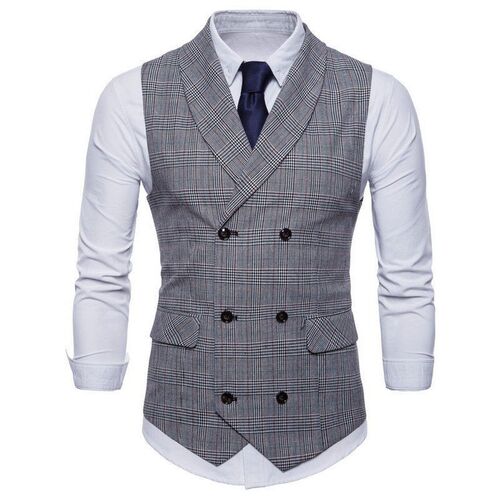 2025 Mens  Plaid Vest Casual Business Plus Size Double-brea