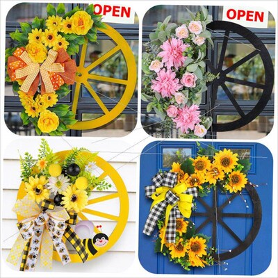 Christmas door hanging wooden roulette wreath车轮花环