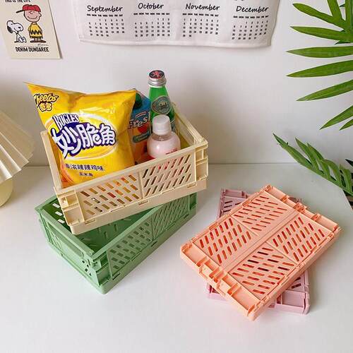 Mini Foldable Plastic Storage Box Collapsible Crate Case Des