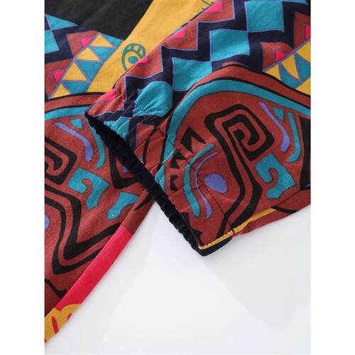 Mens Boho Tribal Print Sretch Linen Pnats Cotton Blend Draws