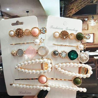 1Set Simulated Pearl Crystal Hair Clip For Women Korean Fash