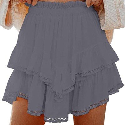 Womens Floating Shorts Casual Boho Ruffles Casual Skirt Hig